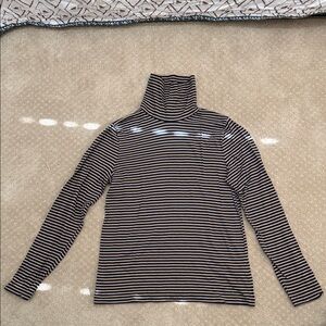J. Crew Long Sleeve Striped Turtleneck, Blue and Beige, Size L